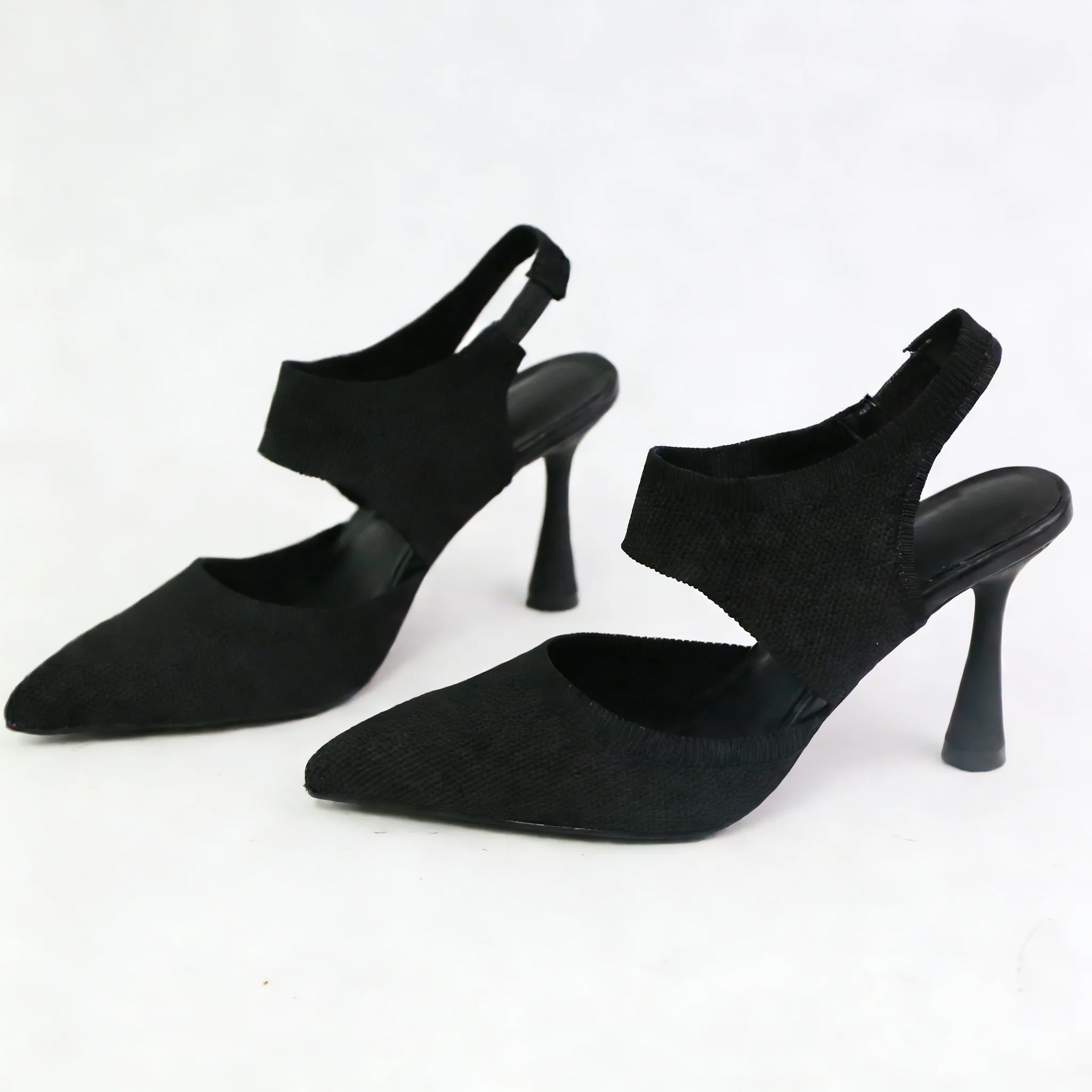 

Black Knitted Pointed-Toe High-Heeled Shoes for Women, Elastic Back Strap Stiletto Sandals, Versatile Work Clothing and Banquet Shoes