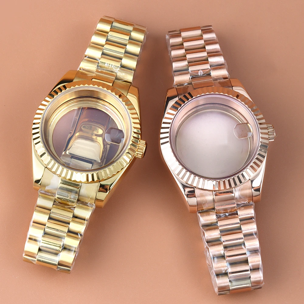 Stainless Steel Rose Gold 36mm 39mm Watch Case Fit DATEJUST Seiko NH35 NH36 Movement 28.5mm Dial Waterproof Presidential Strap