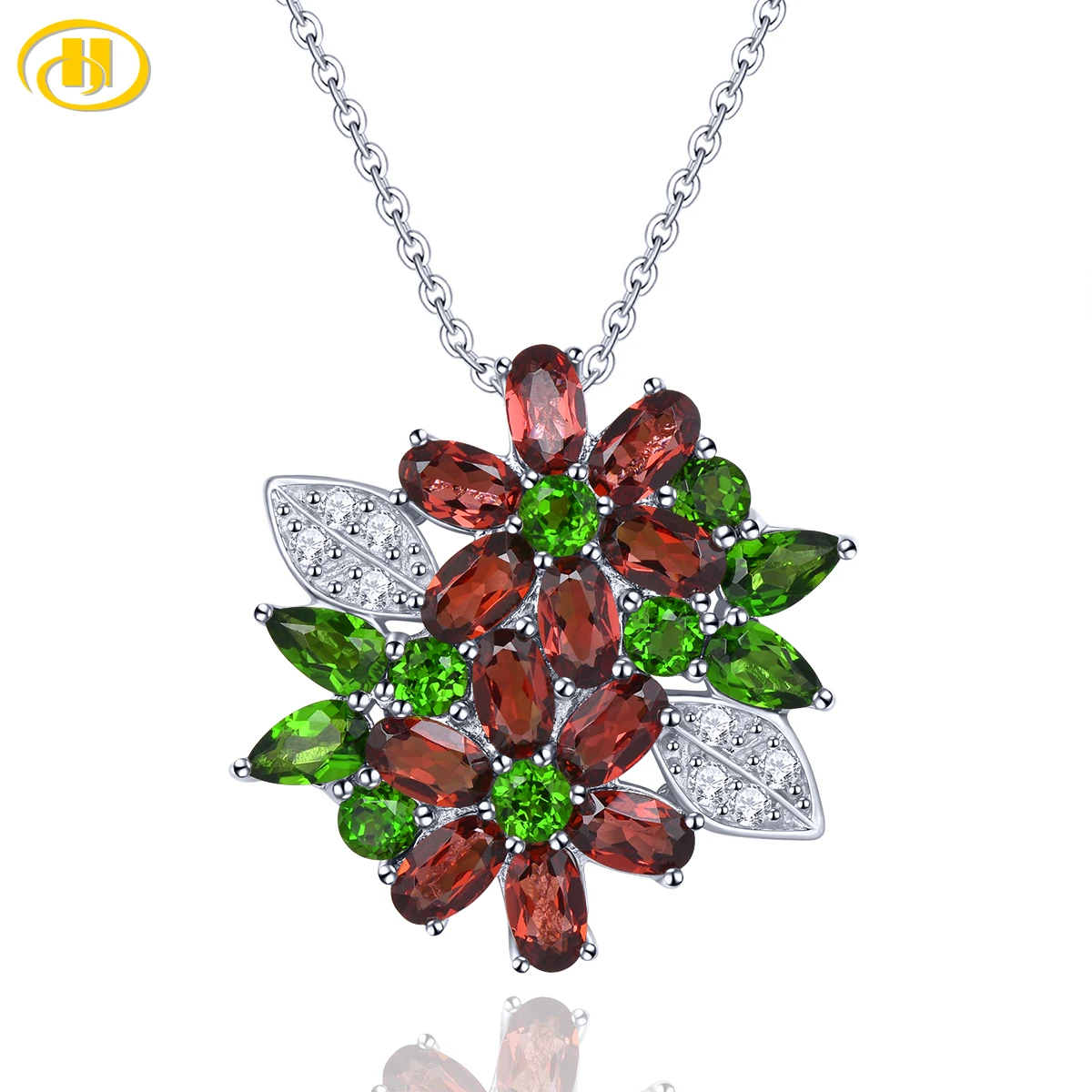 

Natural Garnet Diopside Sterling Silver Pendant 5.5 Carats Genuine Multicolor Gemstone Romantic Wedding Anniversary Fine Jewelry