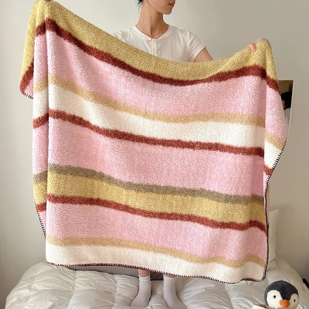 بطانية نصف رقيق، بطانية شال قيلولة مكتبية، بطانية غطاء قيلولة دافئة، مريحة للحمل والتدفئة #1