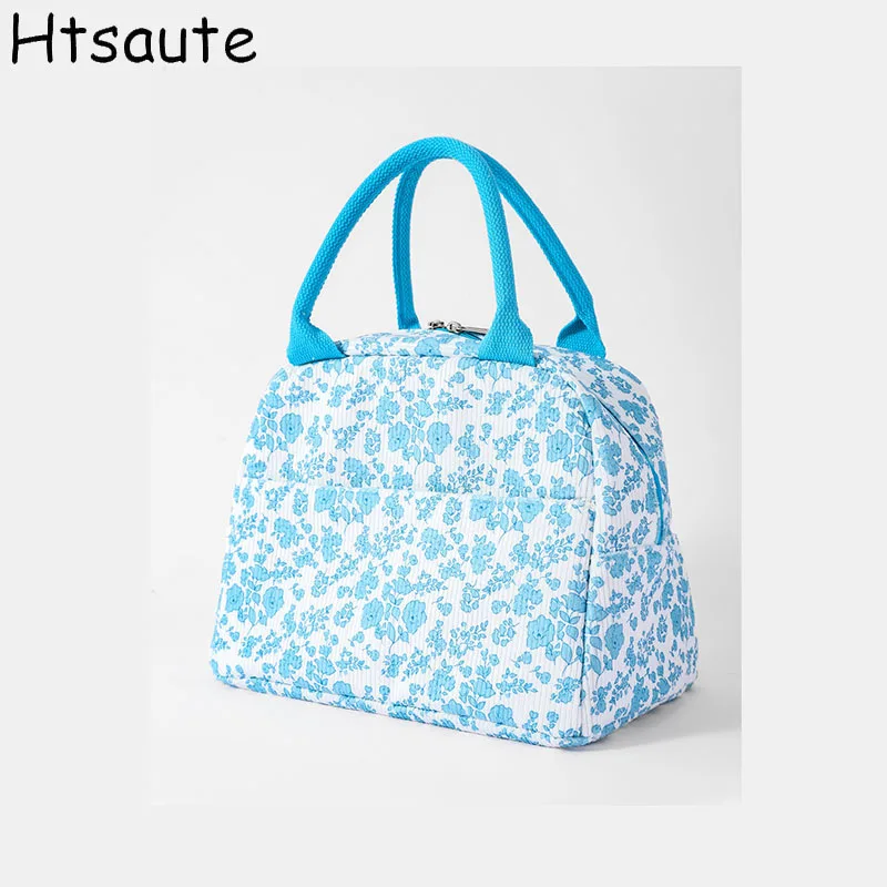 Fashionable Thickened Printed Cotton Handbag Large Capacity Tote Mommy Bag Lunch Box Storage Pouch Commuter Handheld Bag