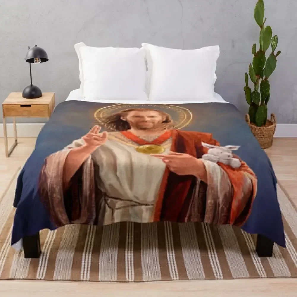 

Nicolas Cage Saint Nicolas of Cage - Nic Cage Original Religious Painting Throw Blanket Flannels Large cosplay anime Blankets