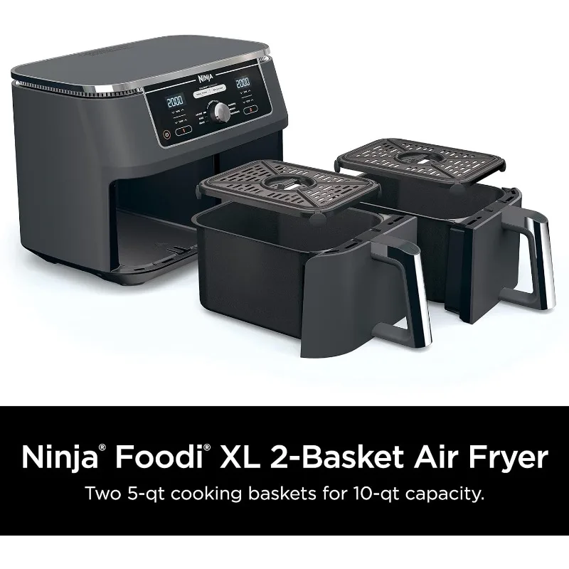 Ninja DZ401 Foodi 10 Quart 6-in-1 DualZone XL 2-Basket Air Fryer with 2 Independent Frying Baskets, Match Cook & Smart Finish