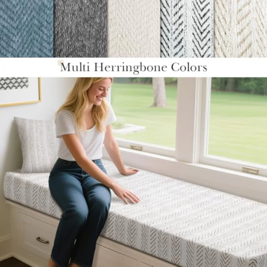 Bench Cushion x4 for Indoor Furniture Weaving Texture Chenille Kitchen Bay Window Non Slip Seat Cushion Tufted Thicken Pad for