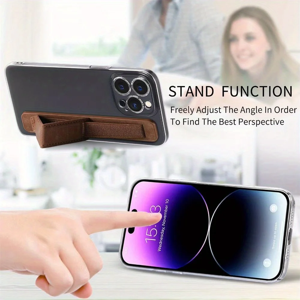 Pulsera de piel sintética para teléfono con soporte oculto, soporte telescópico autoadhesivo para teléfono inteligente, correa de agarre para teléfono, 1 ud.