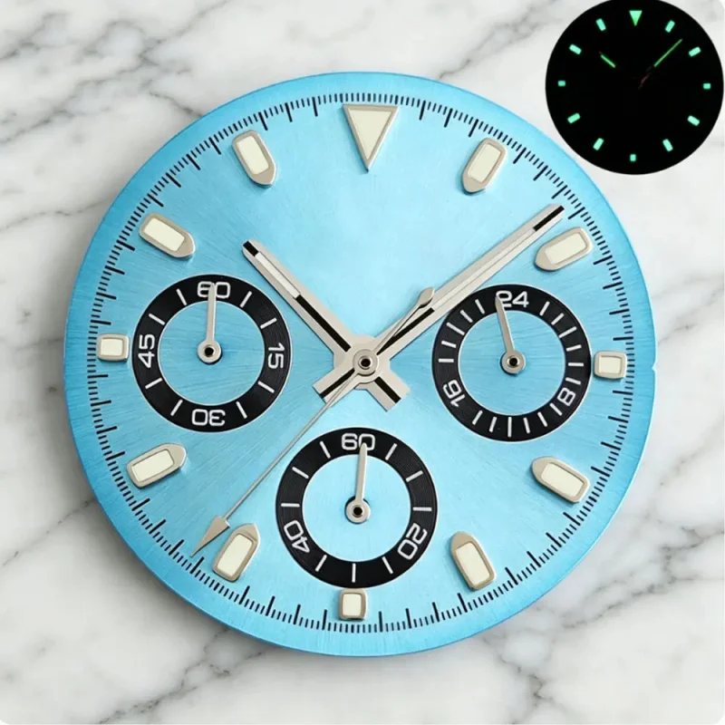 VK63 Chronograph Daytona 29.5mm watch dial hands white panda suitable for VK63 quartz movement assembly part C3 lumiouns view 3