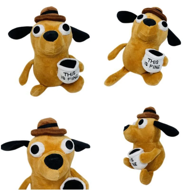 

﻿ This Is Fine Meme Animal Coffee Dog Plush Toy Soft Stuffed Doll Kids Toy Gift for Children Boy Birthday