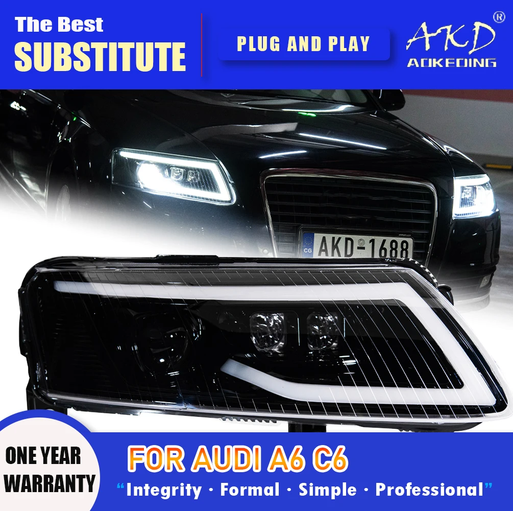 

AKD Head Lamp for AUDI A6 C6 LED Headlight 2004-2011 Headlights A6L DRL Turn Signal High Beam Angel Eye Projector Lens