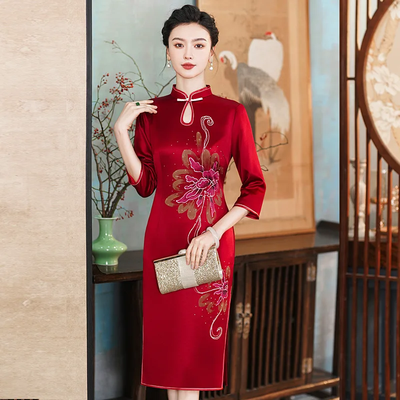 

Yourqipao Acetate Chinese Traditional cheongsam Evening Dress Mother Of The Groom Qipao Prom Gowns 2024