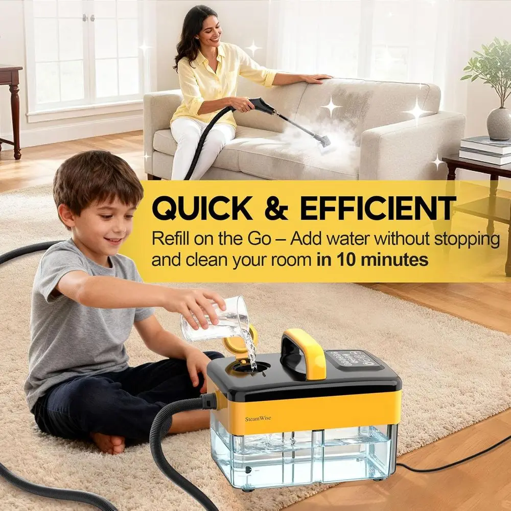 Heating Heavy Duty Steam Cleaner 7 Adjustable Levels, 1.6 Quarts Tank, Continuous Spray, Natural Deep Cleaner, Portable Handheld