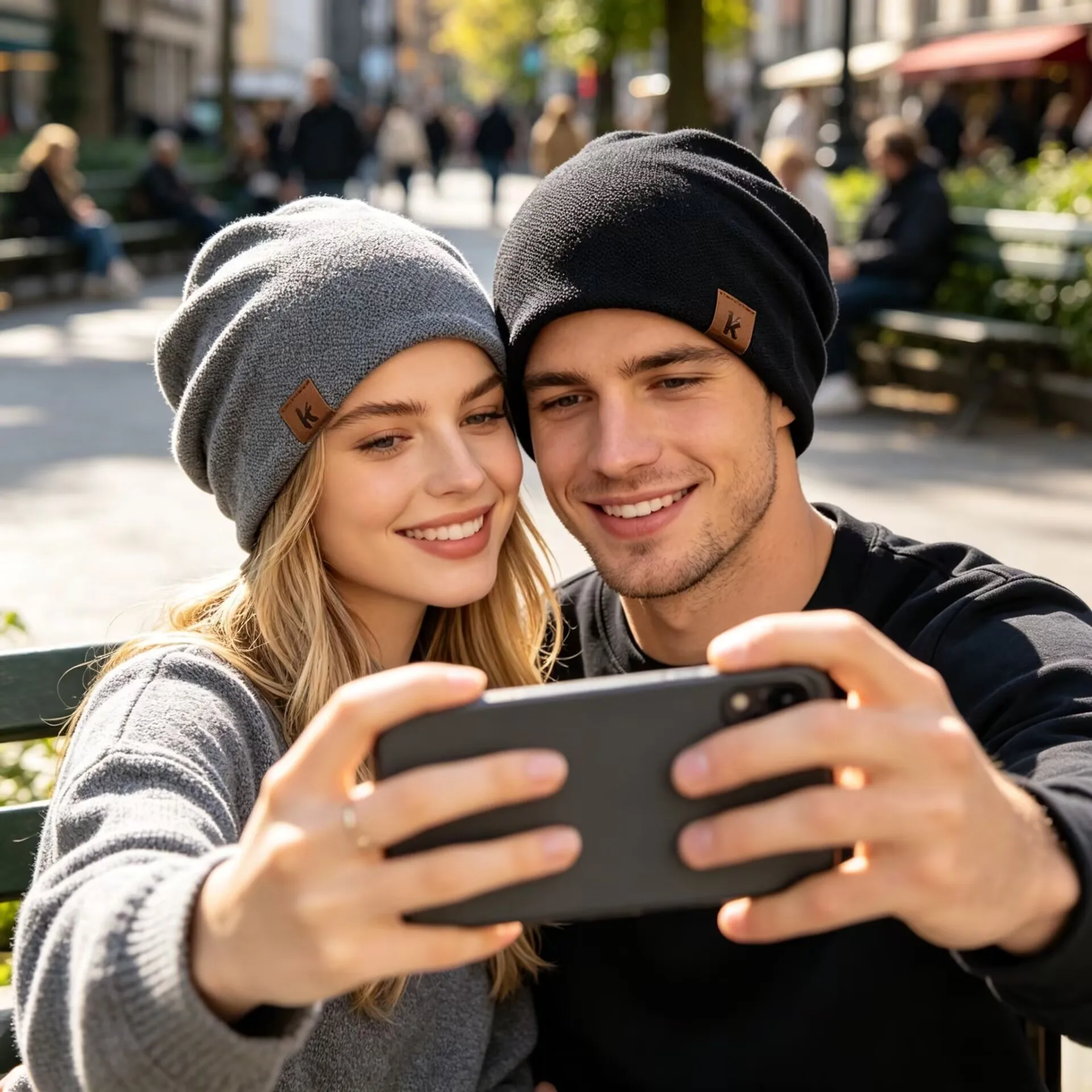Unisex Knitted Fabric Loose Slouchy Beanie With K Logo Spring Autumn Breathable Korean Style Cuffed Hat For Couple Daily Wear
