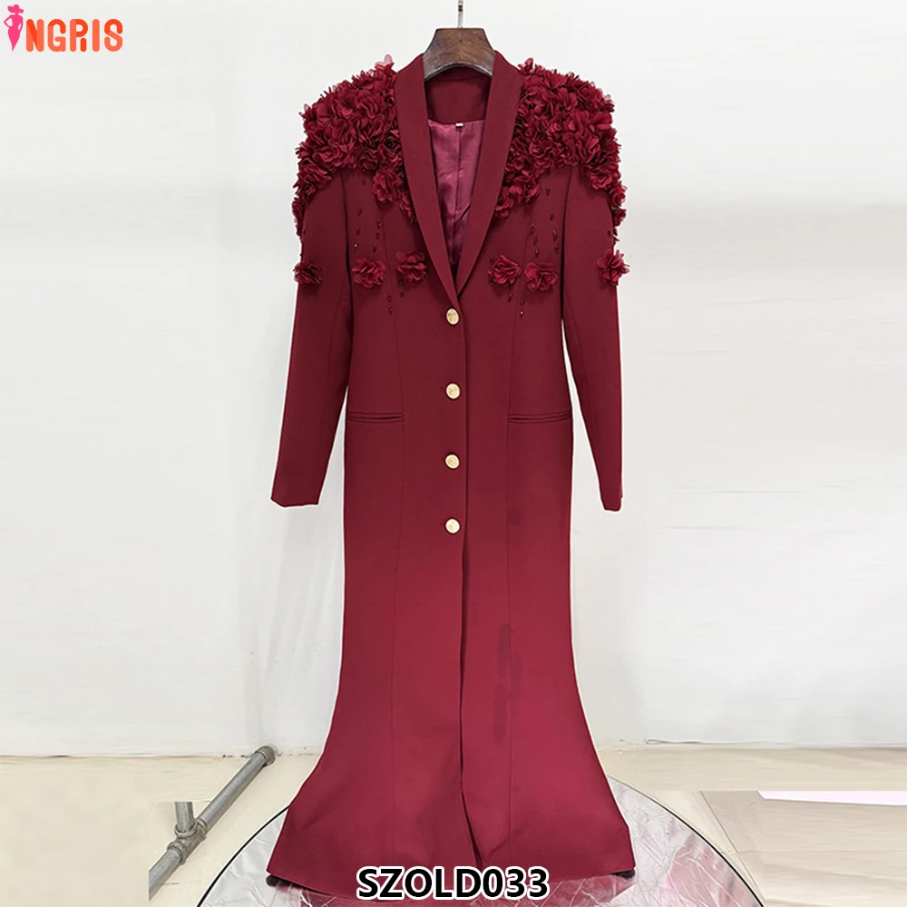 

Boutique wholesale 2025 fashion new style beaded 3D flower red evening dress elegant party long skirt-SZOLD033