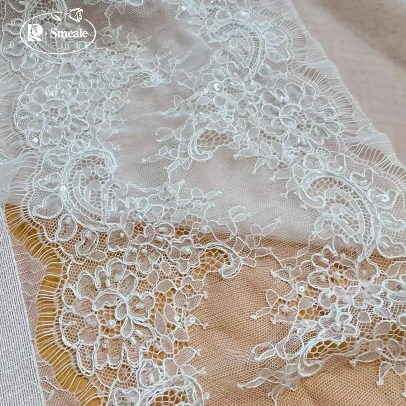 3 Meter/Stück. Hochwertiger weißer Perlenstickerei-Spitzenkopfschleier, Hochzeitskleid, Dekorationszubehör, handgemachte DIY-Nähzubehörteile. – Detail 8
