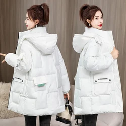 2023 Winter New Thickened Down Cotton Women's Mid length Korean Fashion Stand Neck Hooded Parka Women Puffer Coat Loose jacket