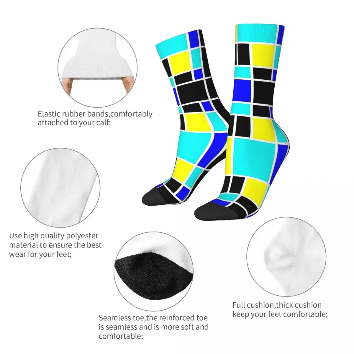 Winter Warm Crazy Design Women Men Mondrian New Style Art Socks Minimalist Geometric Breathable Crew Socks