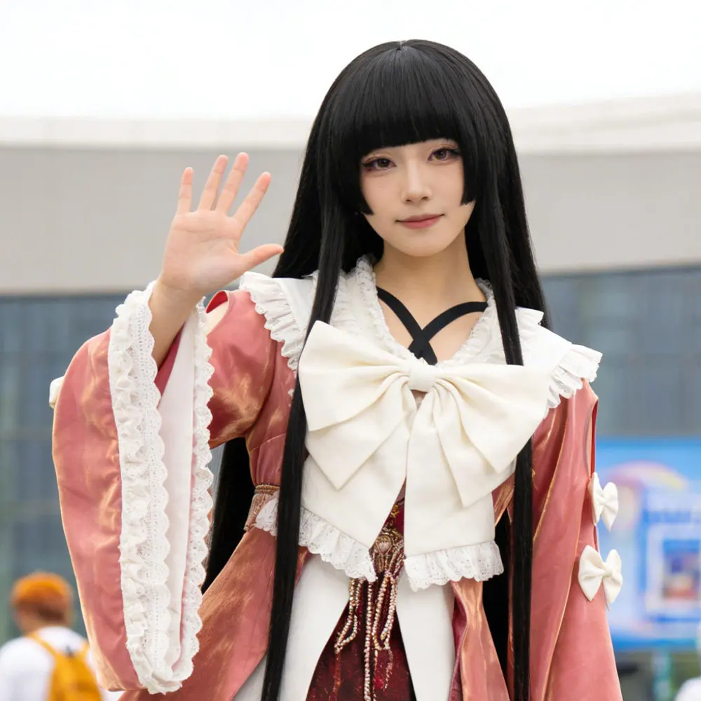 Kaguya Houraisan Cosplay Wig HSIU 100cm Black Long Hair Heat Resistant Synthetic Hair Anime Game Cosplay Wig