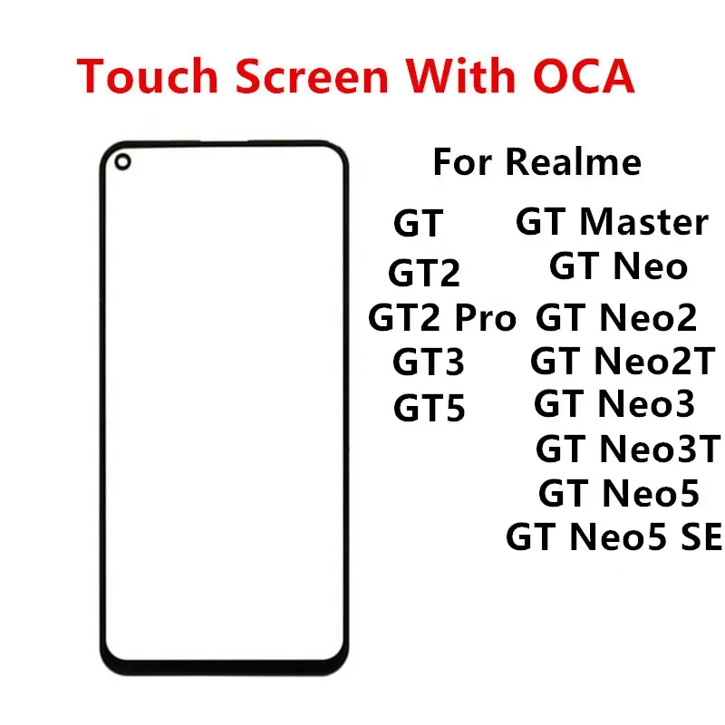 

Outer Screen For Realme GT 5 3 2 Pro Neo 7 5 SE 2 3 3T 5G Front Panel LCD Display Touch Glass Cover Lens Repair Parts + OCA