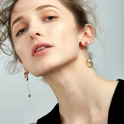 Enfashion Imitation Pearl and ball Dangle Earrings Rose Gold color Dot Earings Drop Earrings For Women Long Earring Jewelry