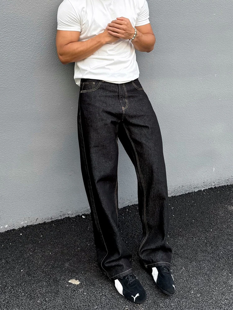 

American Retro Flared Straight Leg Jeans Men's Cleanfit Loose Fit mid Waist Zipper Closure Casual Comfortable Denim Pants