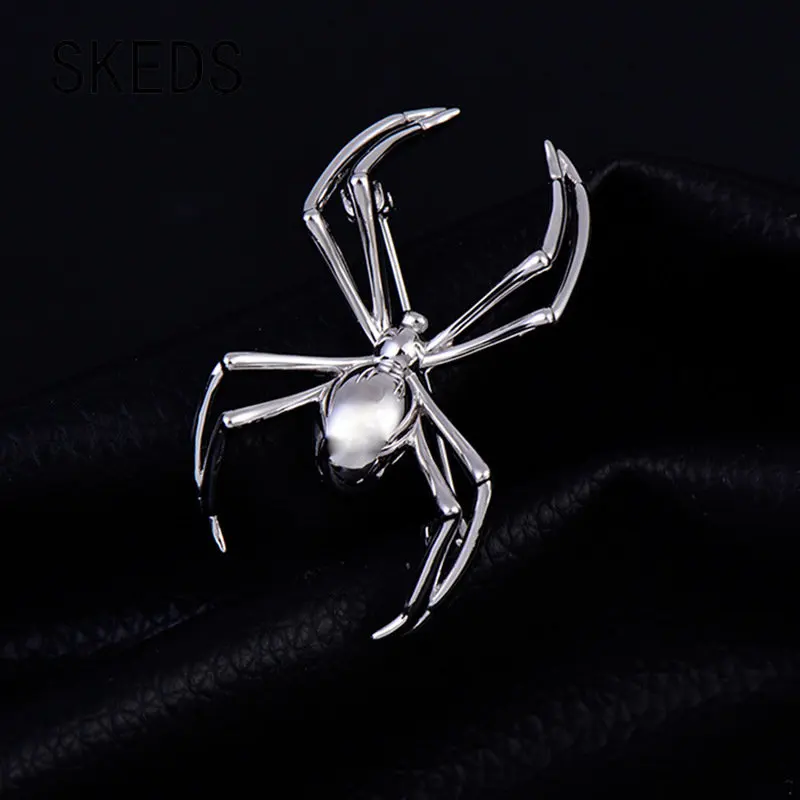 SKEDS Fashion Matte Spider Metal Brooches For Women Men Pearl Crystal Insect Badges Trendy Pins Unisex Clothing Coat Brooch