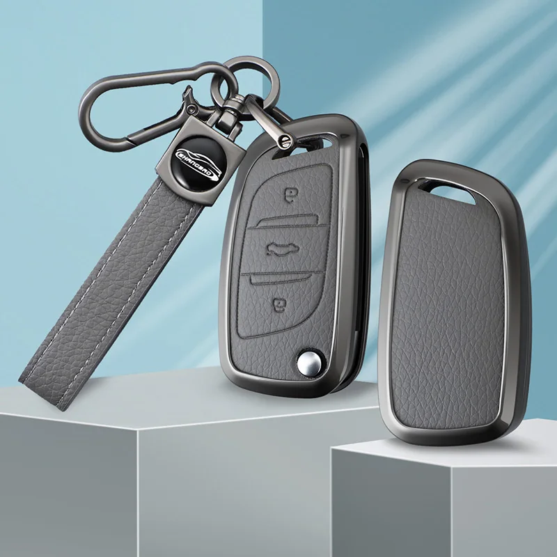 

Metal Leather Car Key Case Key Bag For Peugeot 308 3008 206 307 207 208 407 508 2008 5008 107 106 Shell Holder Protector