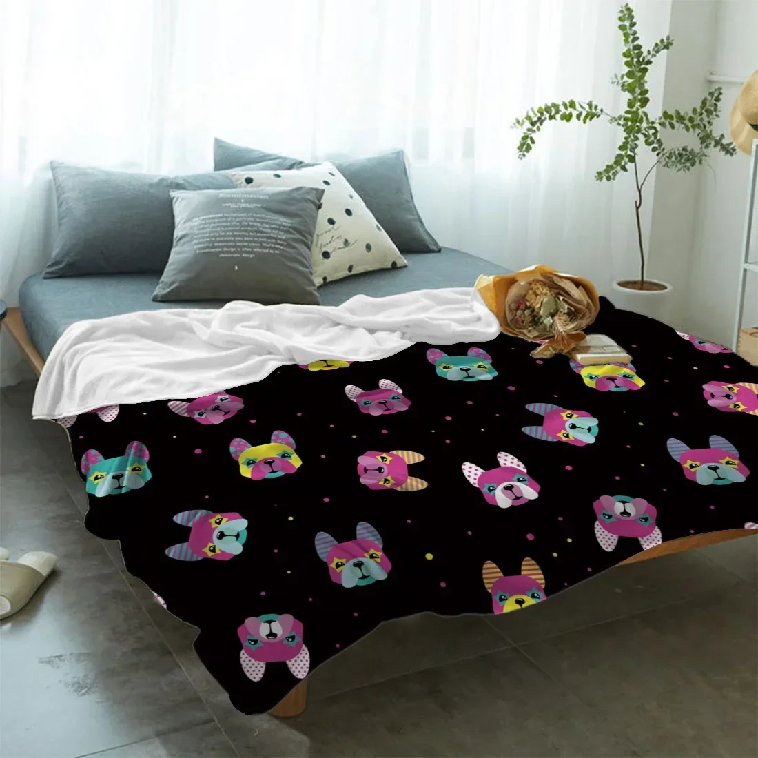 Personalized Blanket Home Textile French Bulldog Flannel Weighted Blanket Warm Soft Blankets Throw Sofa Bed Travel Bedspread