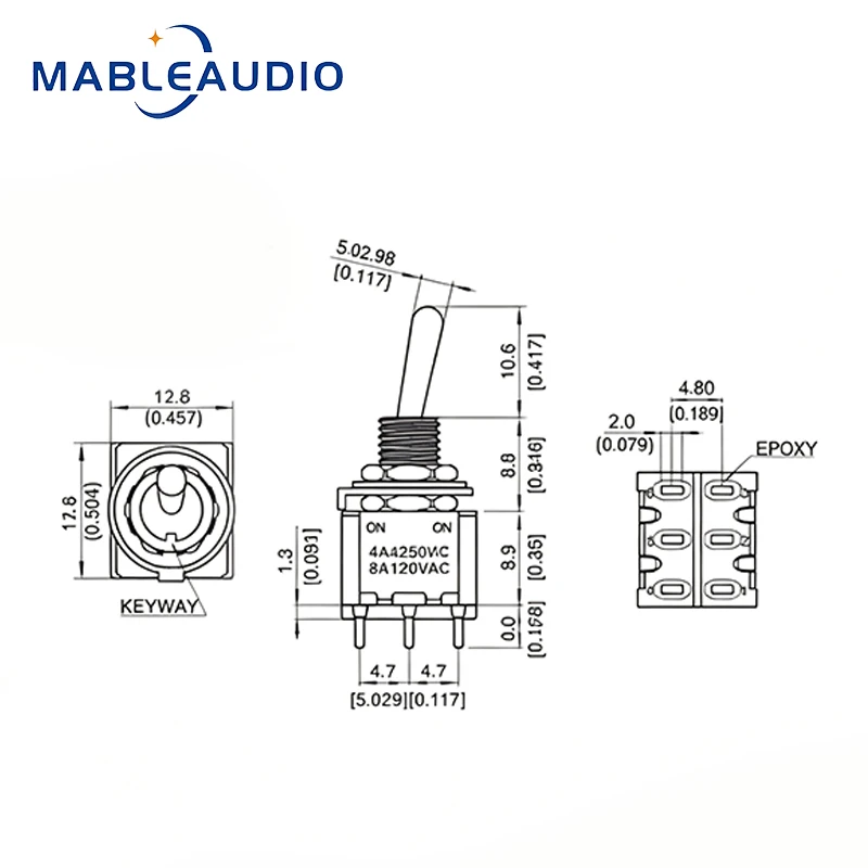 1PC Small Audio Rotary Toggle Switch, 6-Pin, 2-Position or 3-Position 2A 250VAC / 5A 120VAC, Side-Bend Amplifier Accessories