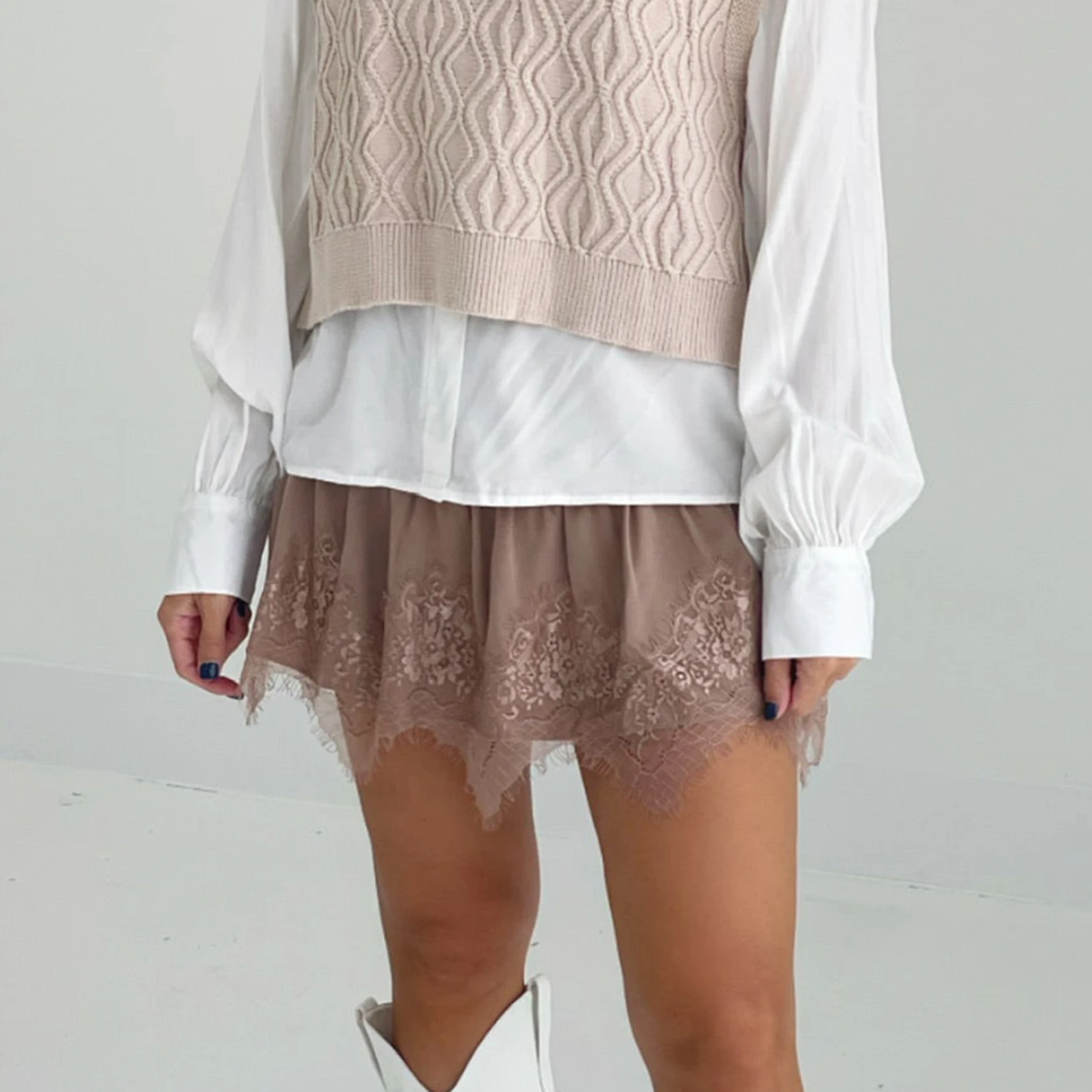 Женские мини-юбки с нерегулярной кружевной отделкой и эластичной резинкой на талии, свободные юбки трапециевидной формы, кавайные короткие юбки, женская клубная уличная одежда Y2k