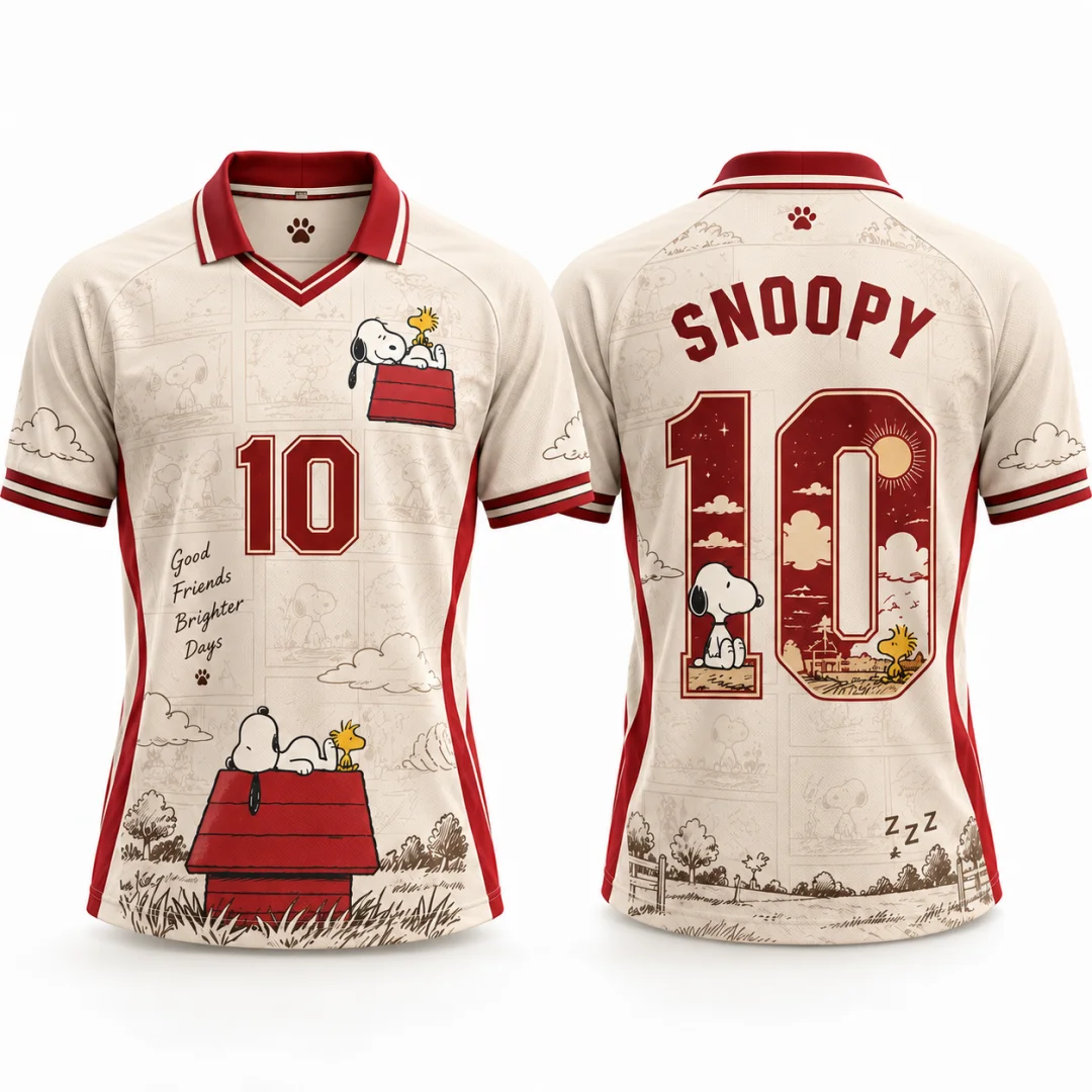 Men Women Vintage Snoopy 10# Soccer Jersey Short Sleeve V Neck Football Shirt Retro Comic  Print Sports Streetwear Kids Tee