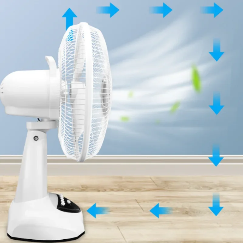 พัดลมตั้งโต๊ะพลังงานแสงอาทิตย์ซ้ายและขวาแบบชาร์จไฟได้มีเกียร์12นิ้วพร้อมไฟ12นิ้ว