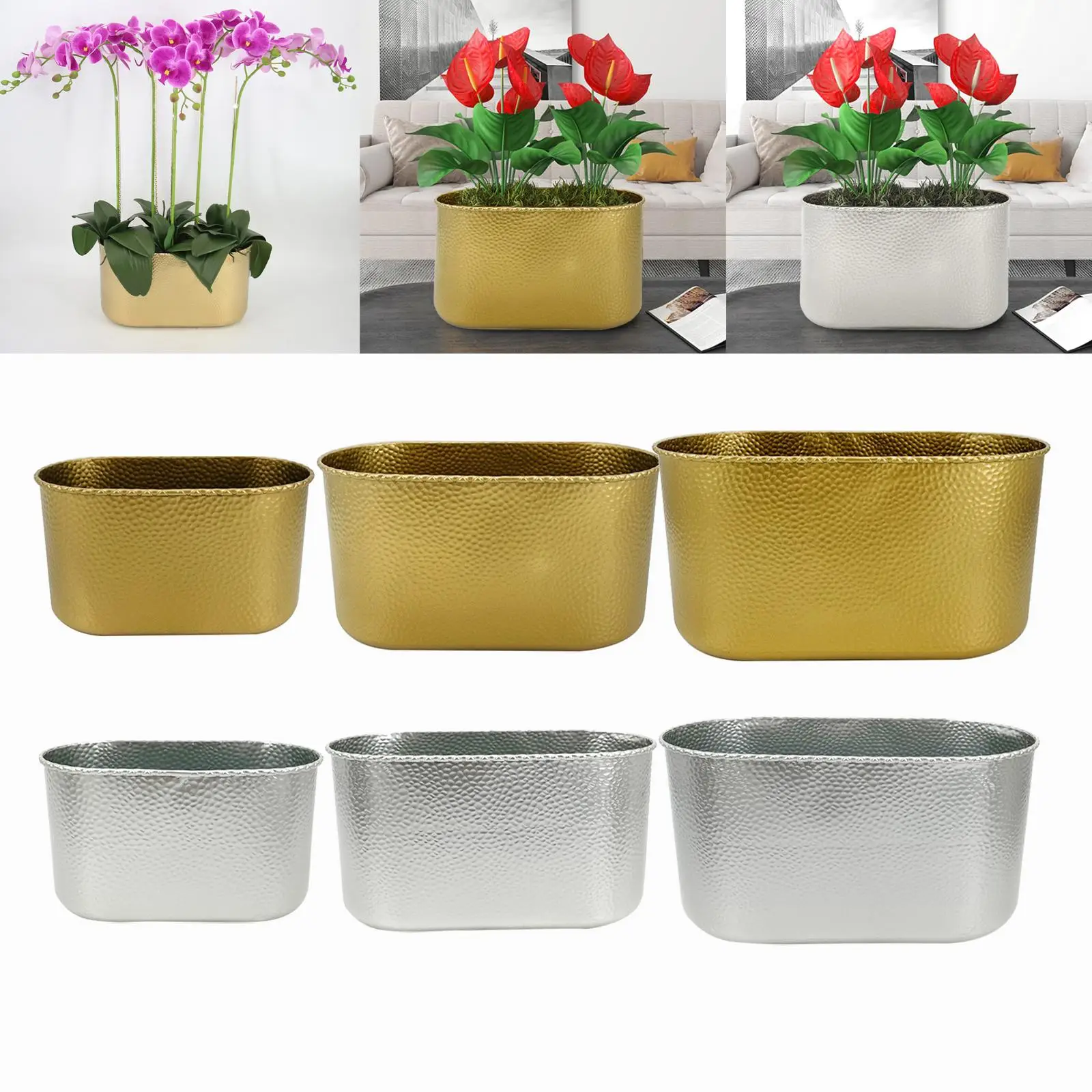 長方形の装飾用の金属製の蘭の植木鉢,リビングルーム,パティオ用のプランター
