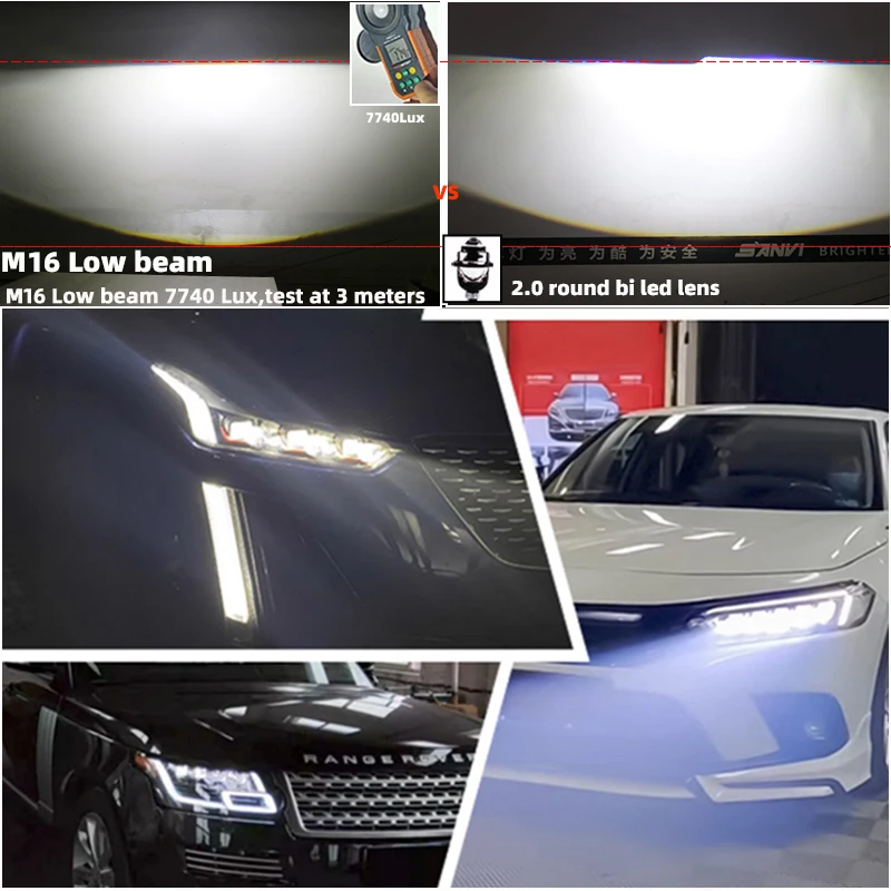 SANVI lensa lampu depan LED 1.5 inci, lensa lampu depan proyektor Mini 33W 6000K untuk mobil dan sepeda motor dengan potongan datar offline isi 2 buah