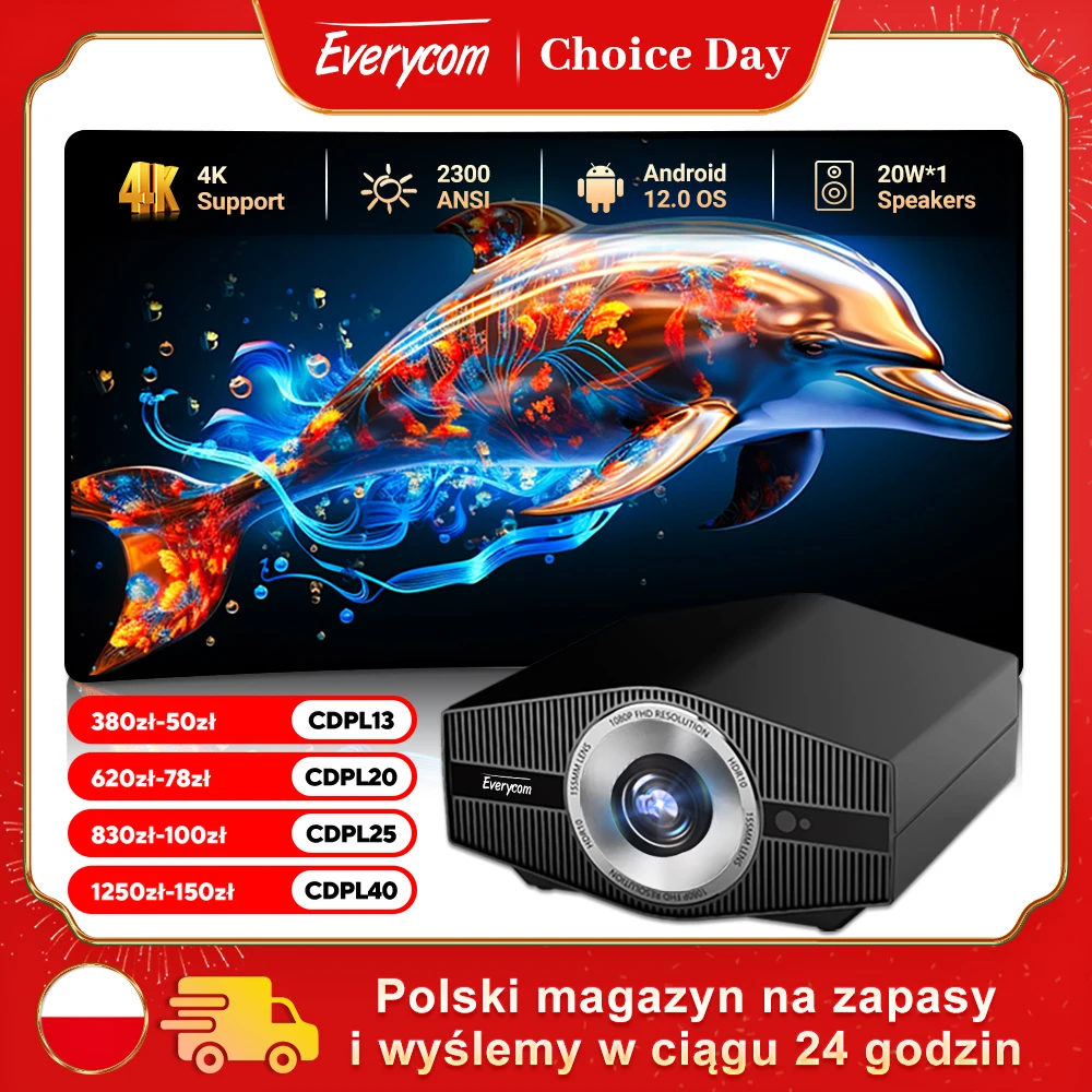 

Everycom YG710W Full HD 1080P Projector 4K Android 12 WiFi 6 Auto Focus Home Theater Projectors Video Beamer for Movie Meeting
