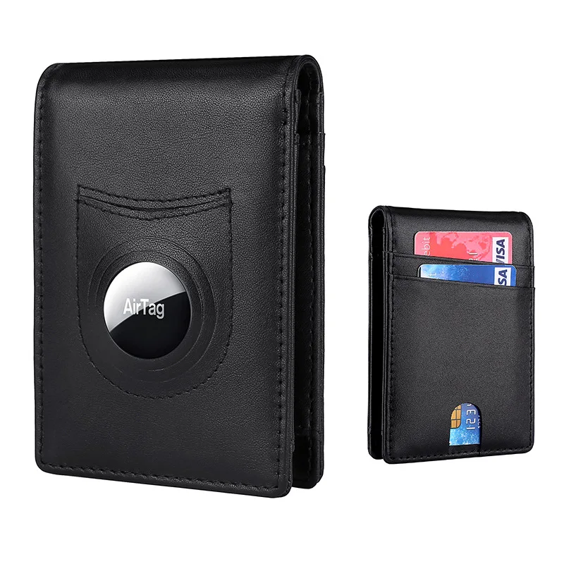 Men Wallet Slim Bifold Genuine Leather Male Thin Wallets with Airtag Case Minimalist Money Clip Credit Card Holder Purse