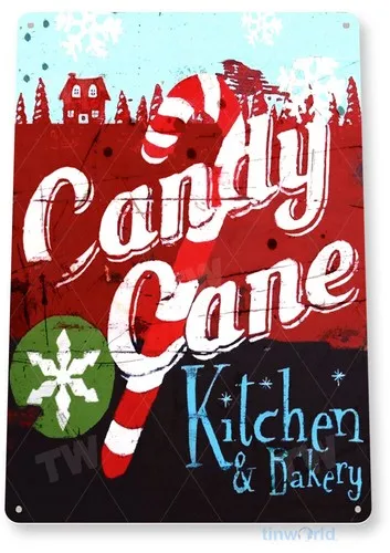 TIN SIGN Candy Cane Kitchen Metal Wall Art Christmas Holiday Cottage Bar A869
