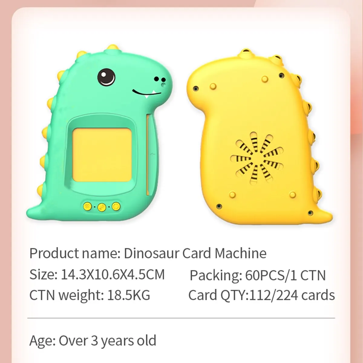 Dinosaur Shape Children's Early Education Card Machine Puzzle Enlightenment Pure English Learning Car
