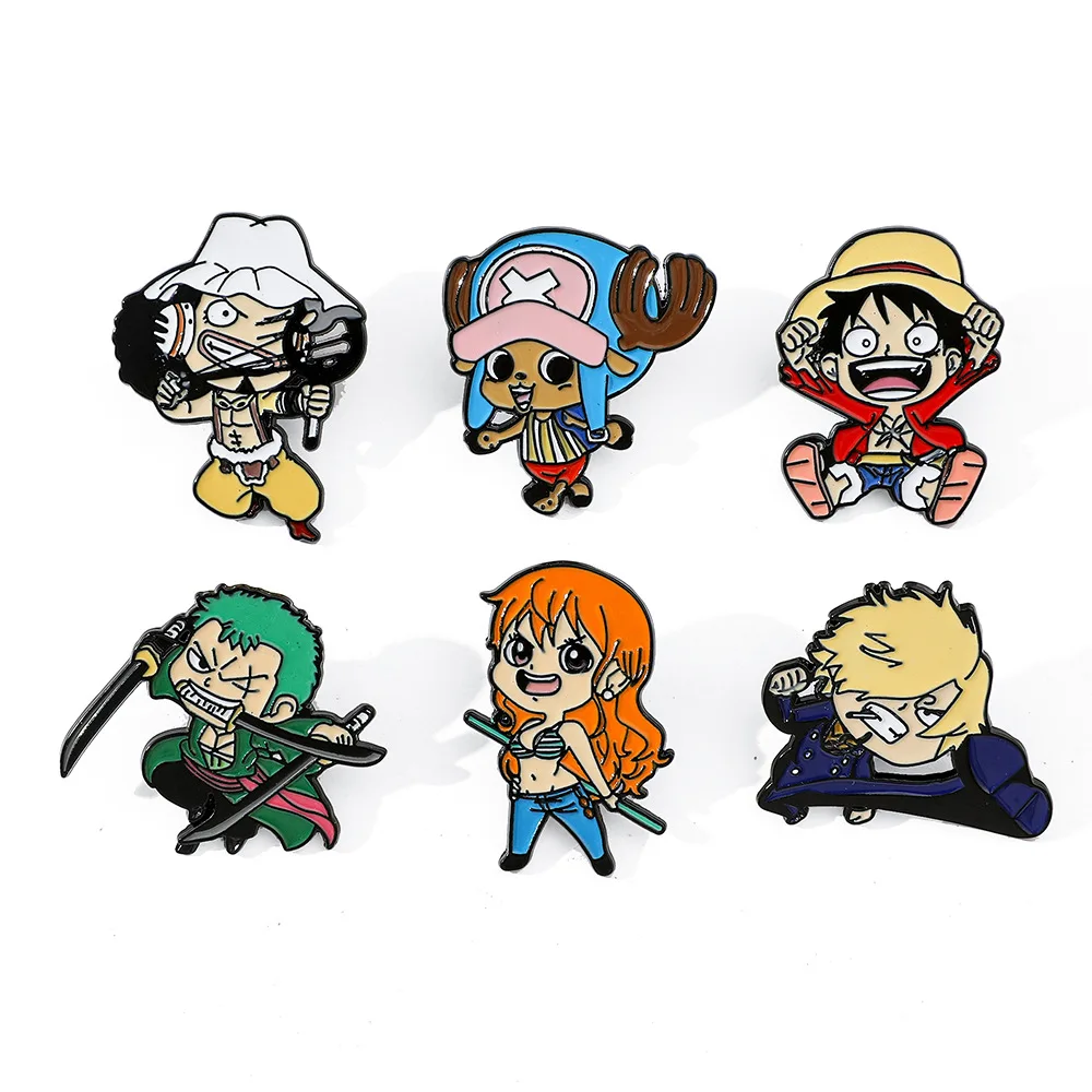 6 Pcs Cute One Piece Anime Cartoon Pin Creative Characters Metal Badge Accessories Brooch Luffy Usopp Clothing Decoration Gifts