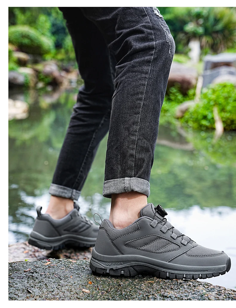 Men'S Large 39-48 Spring And Autumn Outdoor Sports Lace Rotating Buckle Comfortable Anti Slip Wear Resistant Hiking Shoes