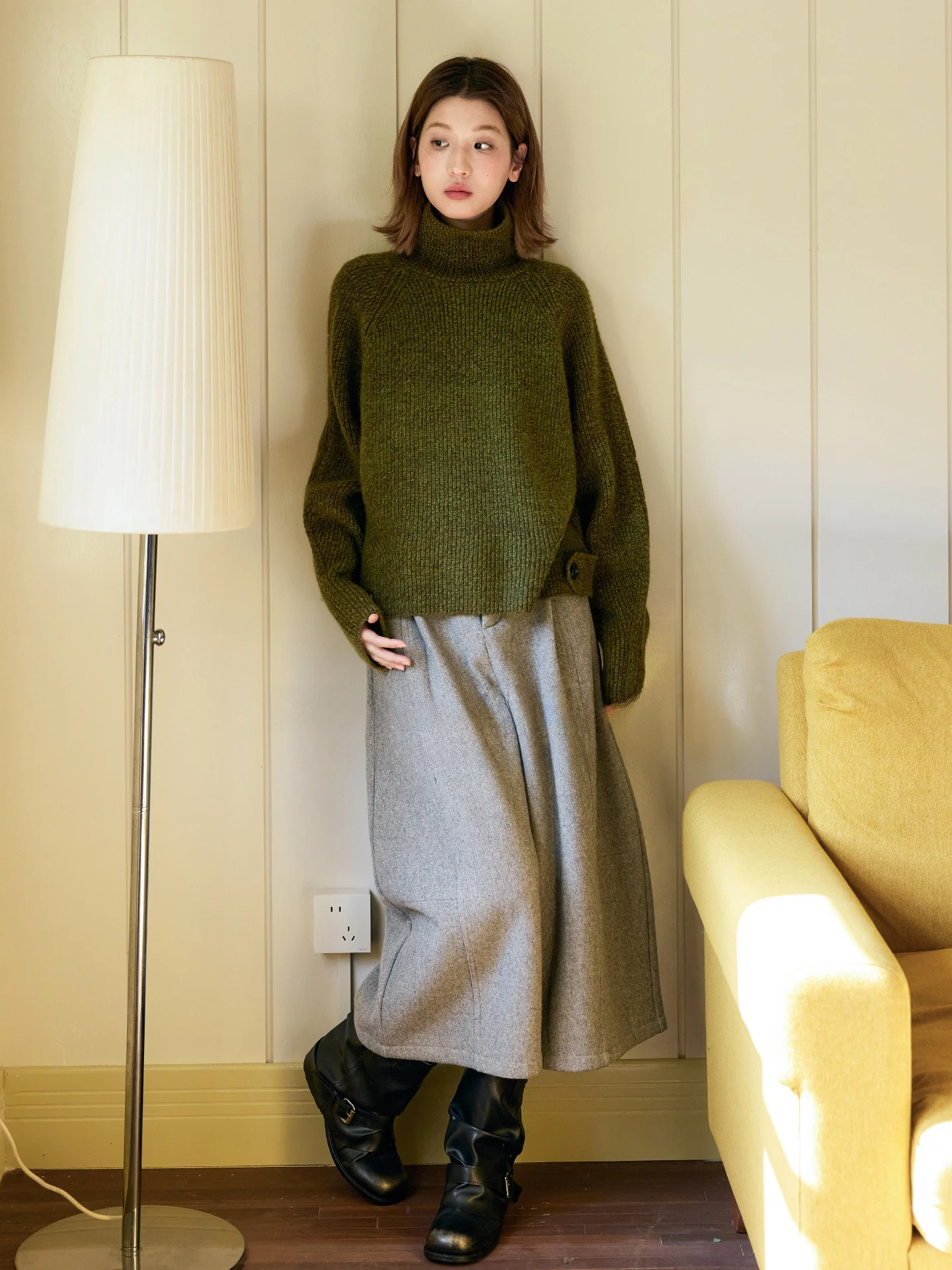 

Soft Comfortable High Ne oulder Insertion Sweater Double Knit Wool Rabbit Fur Deer And Flng Bird Casual Sle Winter Lo...