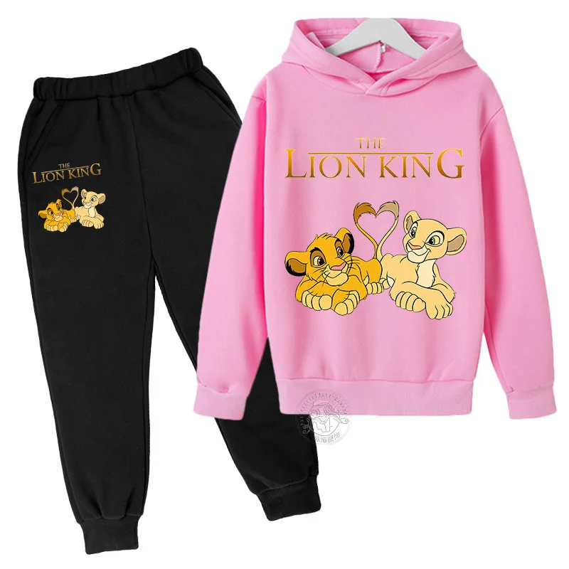 Disney Simba Lion King Printed Children's Autumn/Winter Warm Two Piece Hoodie+Pants Sports Set for Boys and Girls Aged 3-13