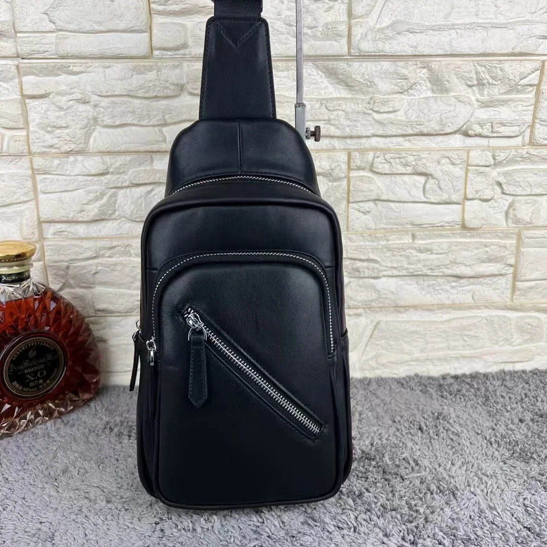 

Genuine Leather Men's Bags Chest Pack Shoulder Crossbody Bag Top Layer Leather Small Backpack Trend Leisure Time Versatile Black