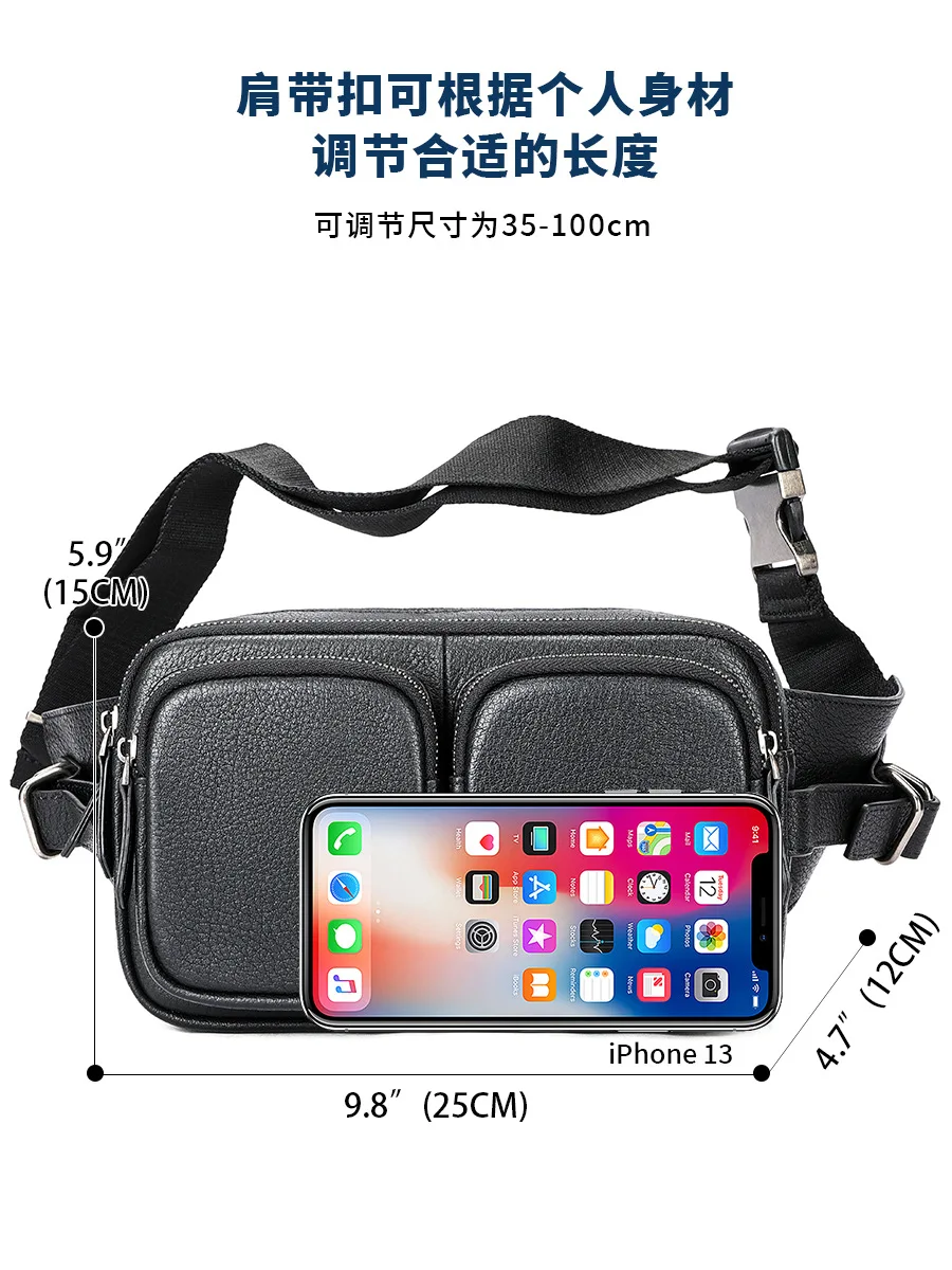 Genuine Leather Fanny Pack Waist Bag Organizer with Adjustable Belt Large Capacity Multiple Pockets Waist Pack for Men Women