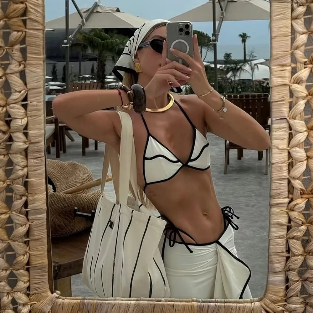 Conjunto de Bikini Sexy de 3 piezas, microbikini 2025, traje de baño para mujer, traje de baño femenino, conjunto de Bikini con falda larga, traje de baño, ropa de playa para cubrir