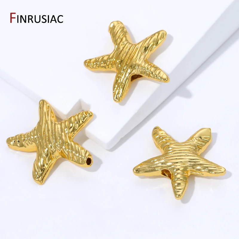 18K Gold Plated Brass Textured Starfish Shaped Spacer Beads,Separator For Bead,DIY Jewelry Making Supplies,Bracelets Accessories