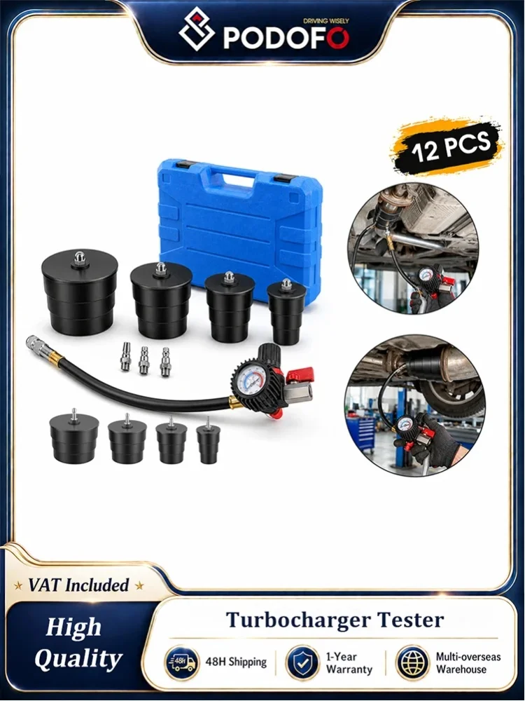 Podofo 9-teiliges Turbo-System-Leckagetester-Set, Turbolader-Leckagetester mit 4 Paar Stufenadaptern 1-3/8" - 3-1/2" zur Überprüfung und Lokalisierung von Lecks in Turbosystemen verschiedener