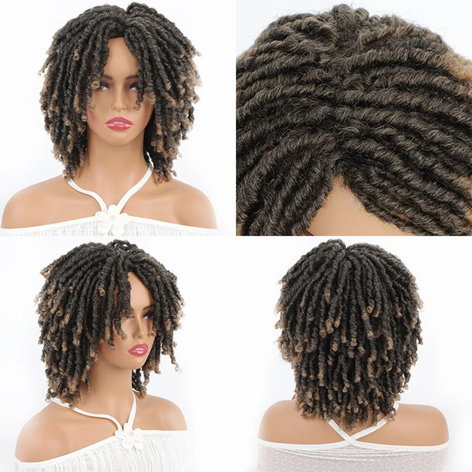 Dreadlock الباروكات للنساء السود والأطفال والرجال شقراء قصيرة مجعد شعر مستعار كبير الأفرو شعر مستعار مضفر تويست تجديل بيروكات صناعية #5