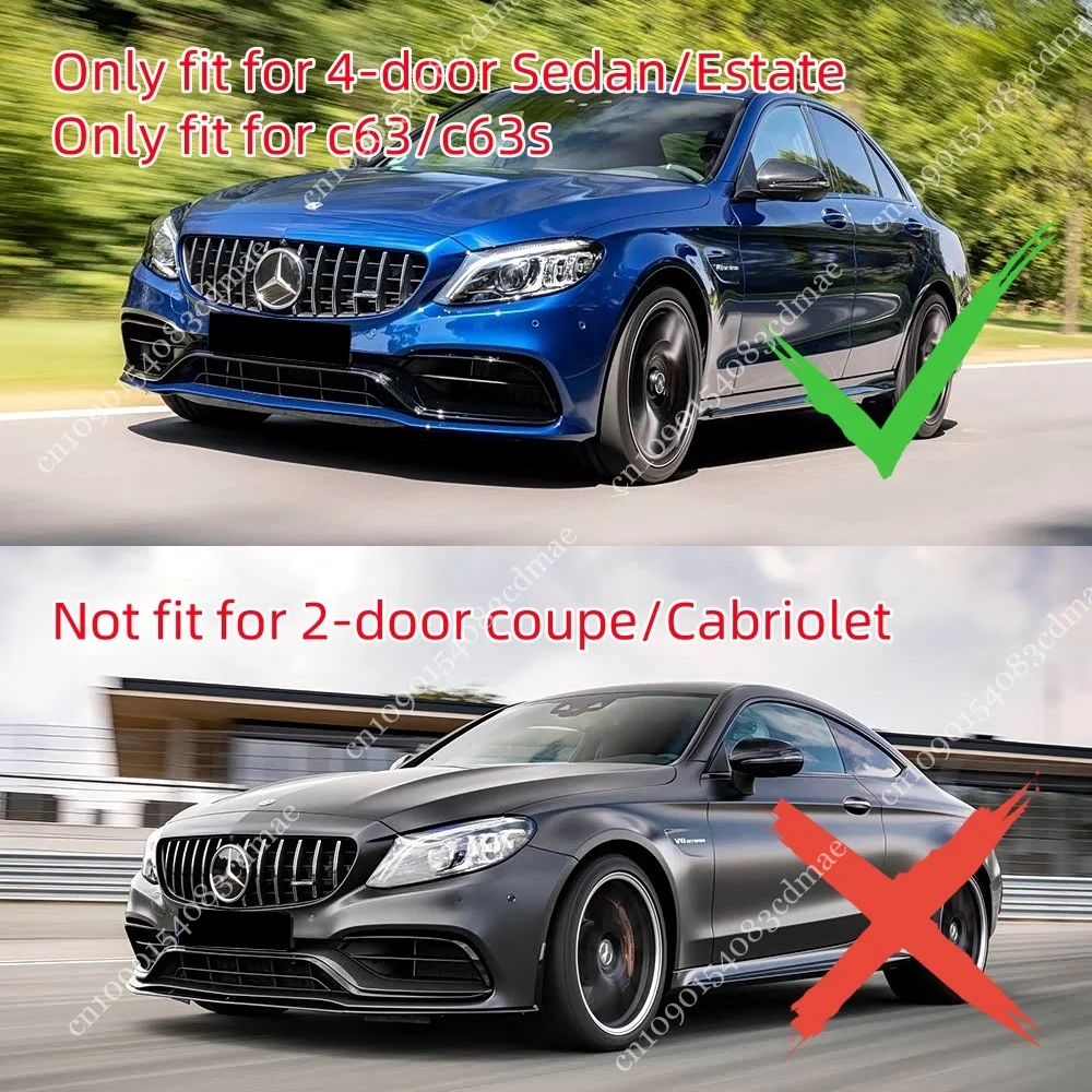 For Mercedes-Benz C Class 4Door W205 S205 C63 C63s AMG 2015-2022 Front Bumper Splitter Lip Diffuser Spoiler Gloss Black Body Kit view 2