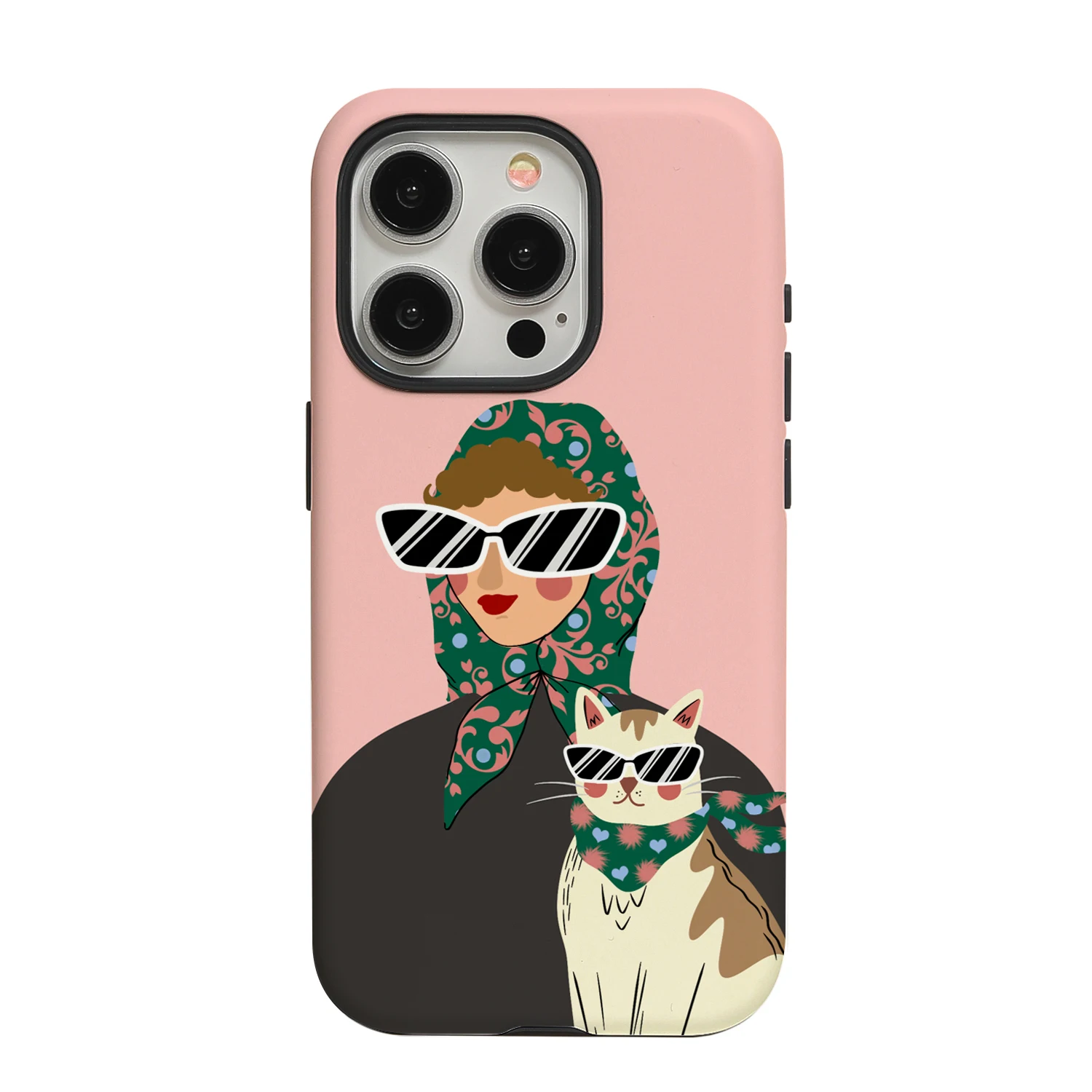 Women and Cats iPhone 16 Promax Filing Round Edge Matte 2-in-1 Phone Case, Small and Cute Personalized Creative Fall Protection