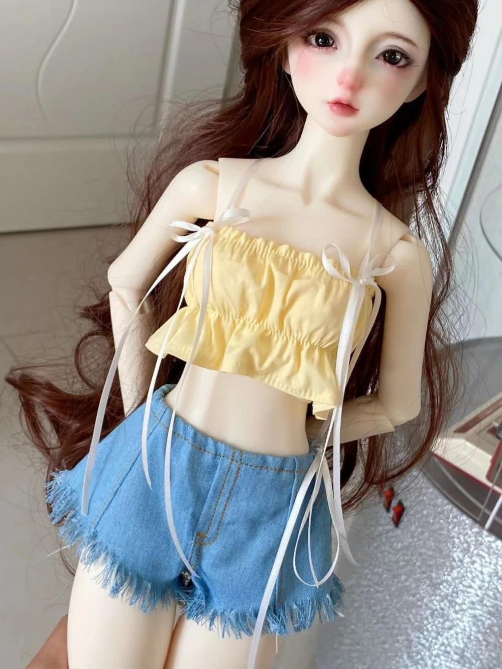 Ropa para muñeca Bjd de 45/60cm, pantalones cortos vaqueros, conjunto de Top dulce, juguetes, vestir, accesorios para muñecas, sin muñeca, 1/4 1/3