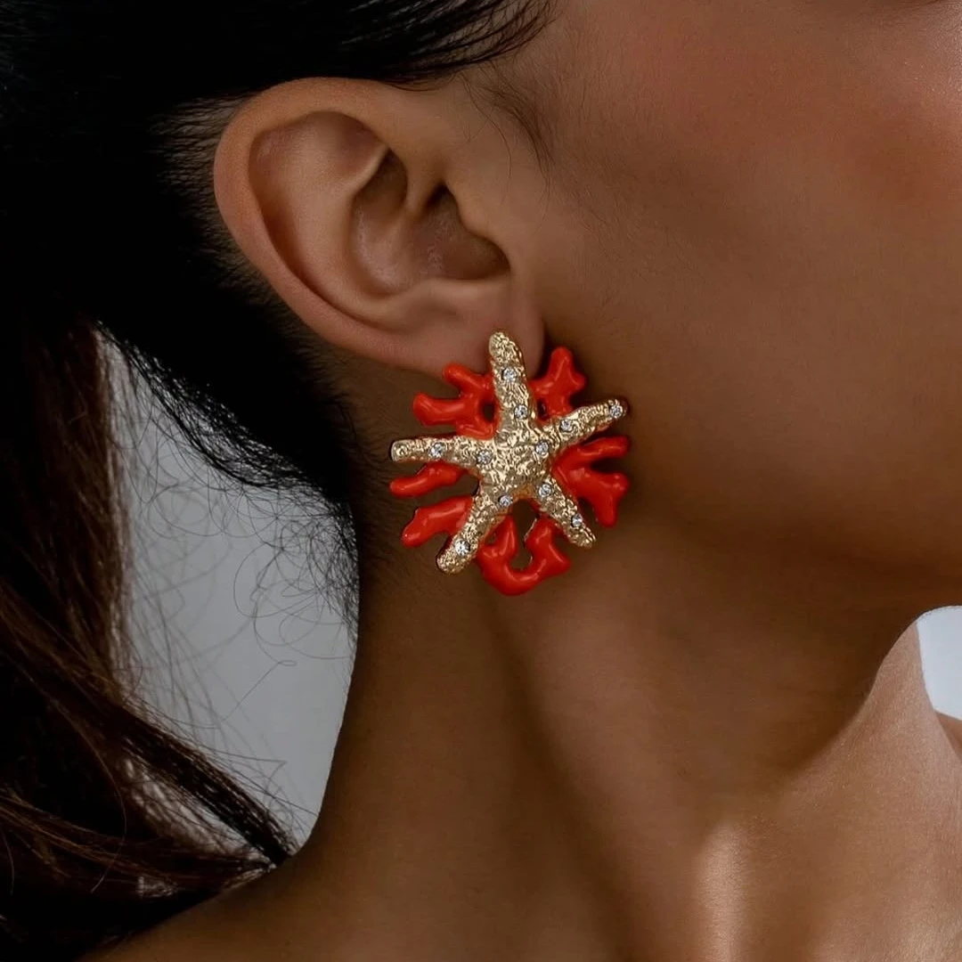 

Coral Enamel Costume Earrings For Women Fashion Design Summer Holiday Beach Ocean Statement Jewelry Banquet Match Accessories